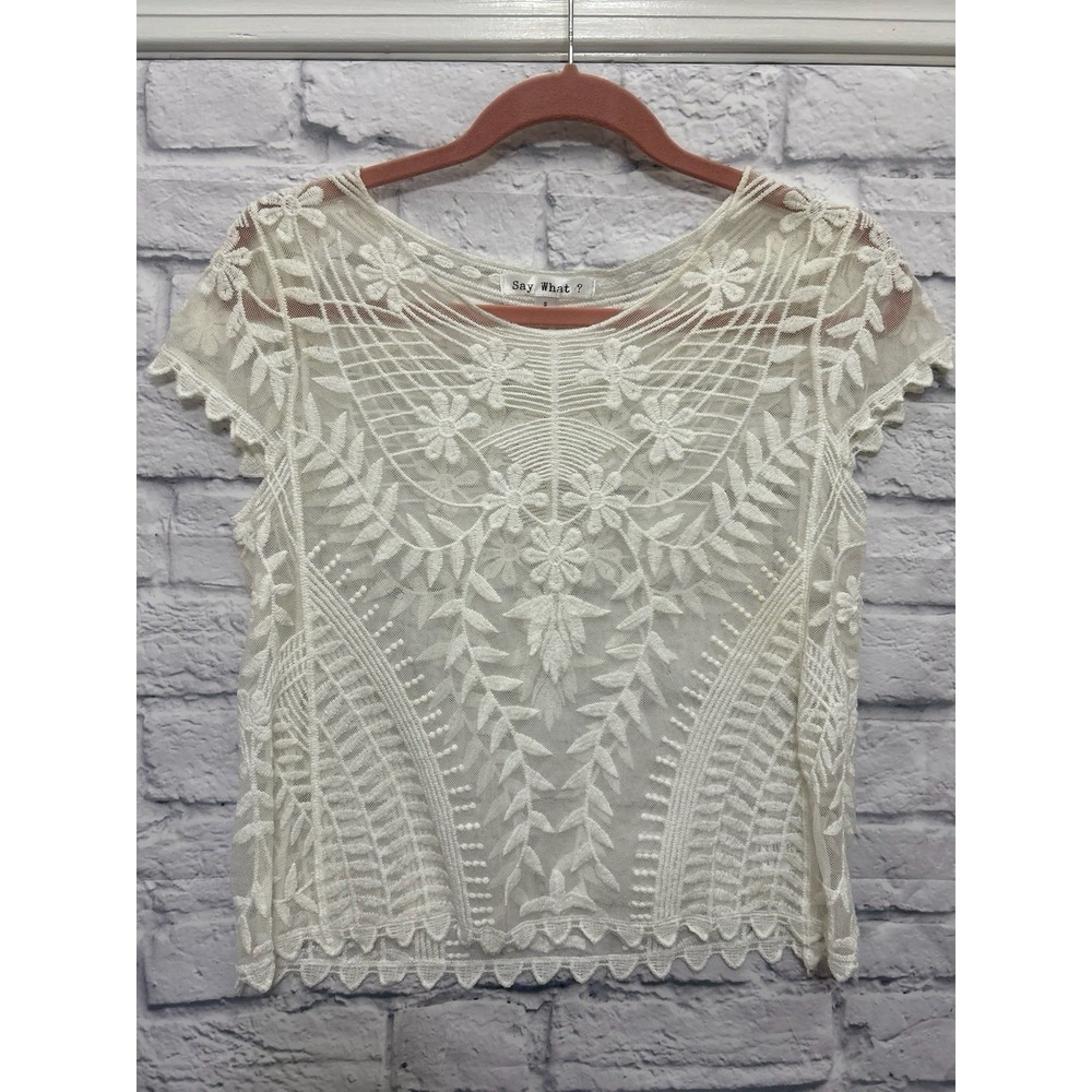 Say What? Size S Lace Top Short Sleeve Floral Boho Festival Romantic Fairy